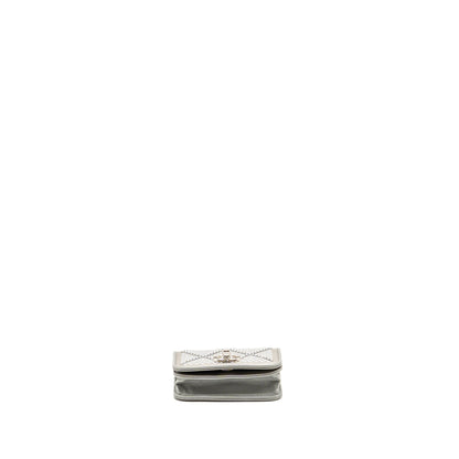 Chanel 22A Mini Studded Chain Belt Bag with Crystal Metallic Lambskin Silver SHW (Microchip)