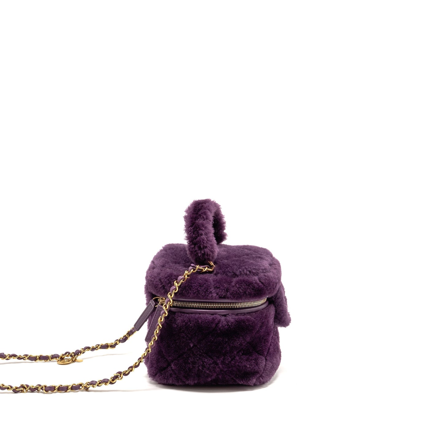 Chanel Top Handle Small Vanity Case Shearling Purple GHW (Microchip)