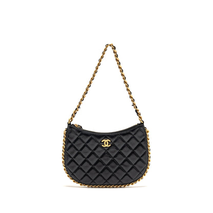 Chanel 23b Round Hobo Shoulder bag Lambskin Black GHW (microchip)