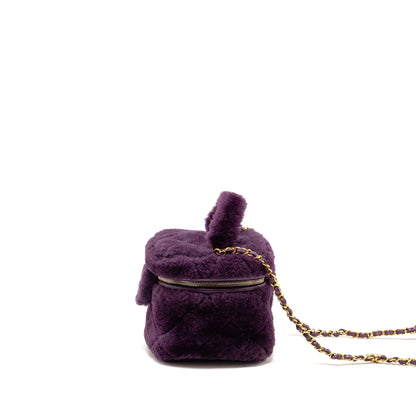 Chanel Top Handle Small Vanity Case Shearling Purple GHW (Microchip)