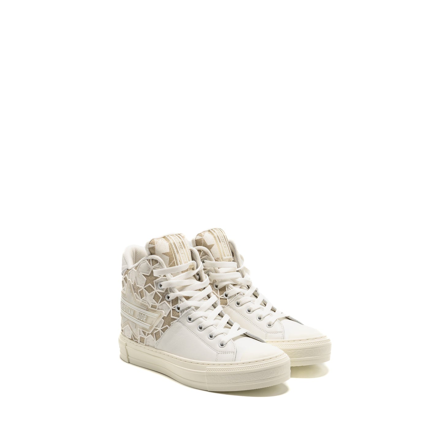 Dior Size 37 WalkâNâDior Hightop Star Sneaker Leather Gold/White
