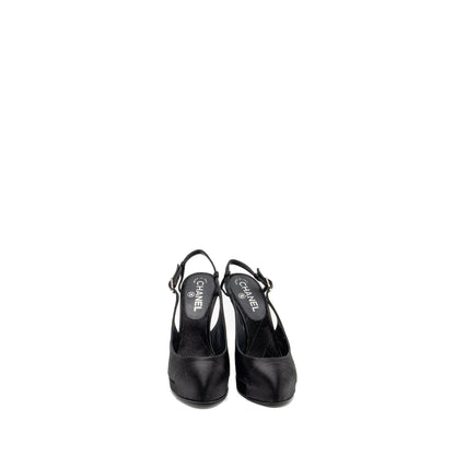 Chanel Size 38 Heels with Pearl Satin Black