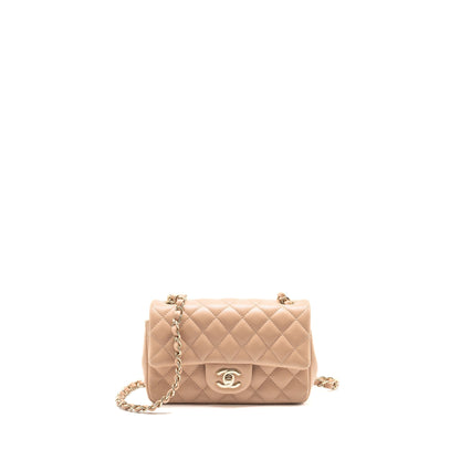 Chanel Mini Rectangular Flap Bag Lambskin Dark Beige LGHW (Microchip)