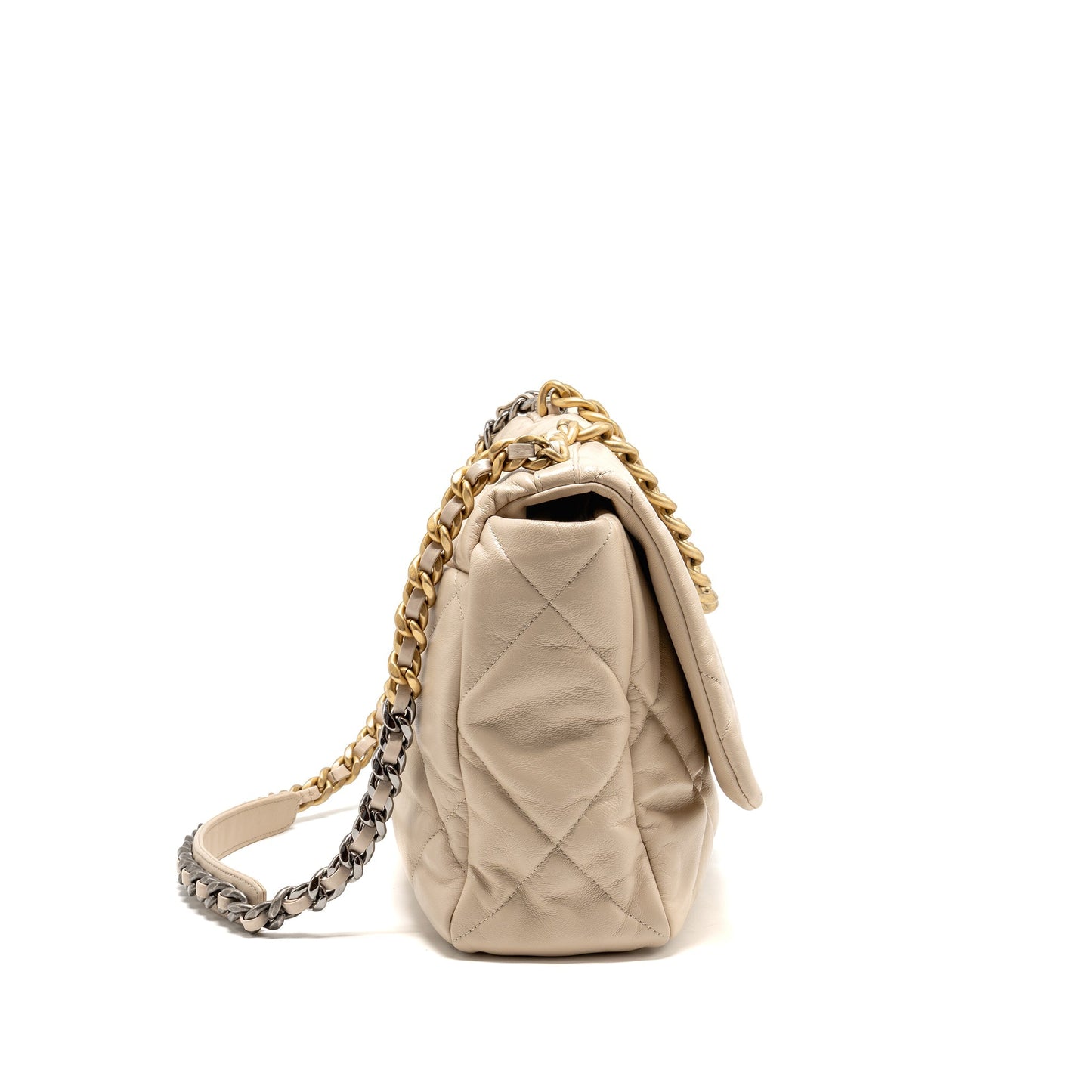 Chanel Maxi 19 bag goatskin beige multicolor hardware