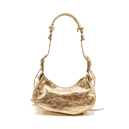 Balenciaga Le Cagole xs Mini Purse Arena Cracked Lambskin Gold
