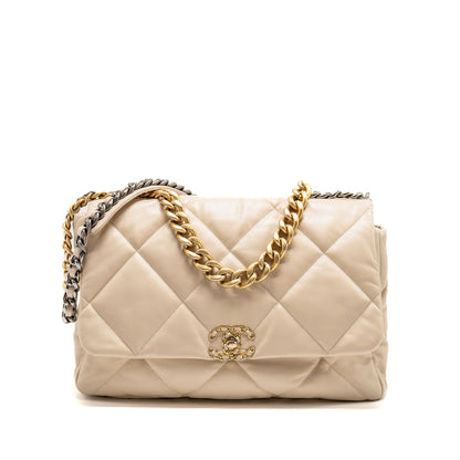 Chanel Maxi 19 bag goatskin beige multicolor hardware
