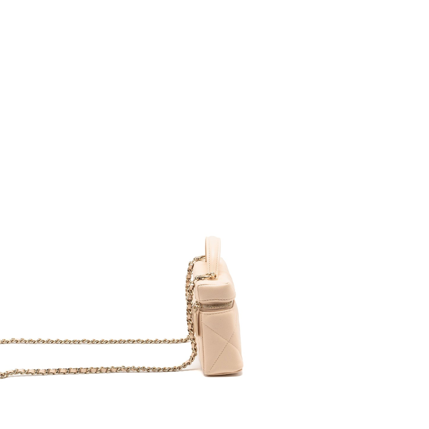 Chanel 25K CC Top Handle Vanity with Chain Caviar Beige LGHW (Microchip)