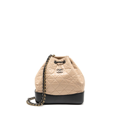 Chanel Small Gabrielle Backpack Aged Calfskin Beige/ Black Multicolour Hardware