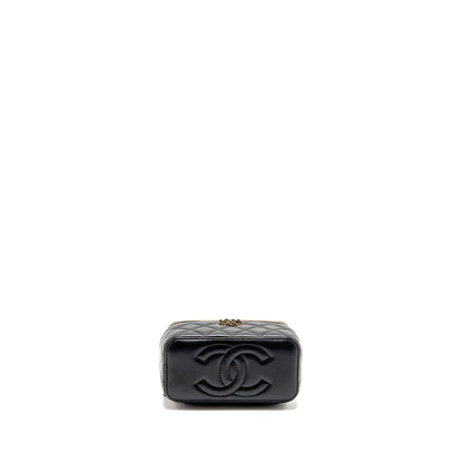 Chanel letter twist top handle long vanity with chain lambskin black GHW (microchip)