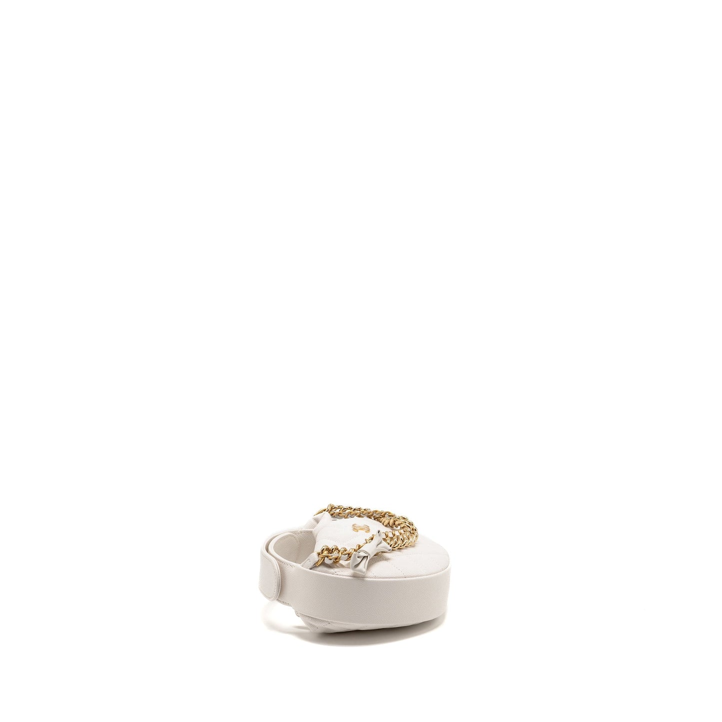 Chanel 24S Mini Round Bow Pouch Bag with Chain Caviar White GHW (Microchip)