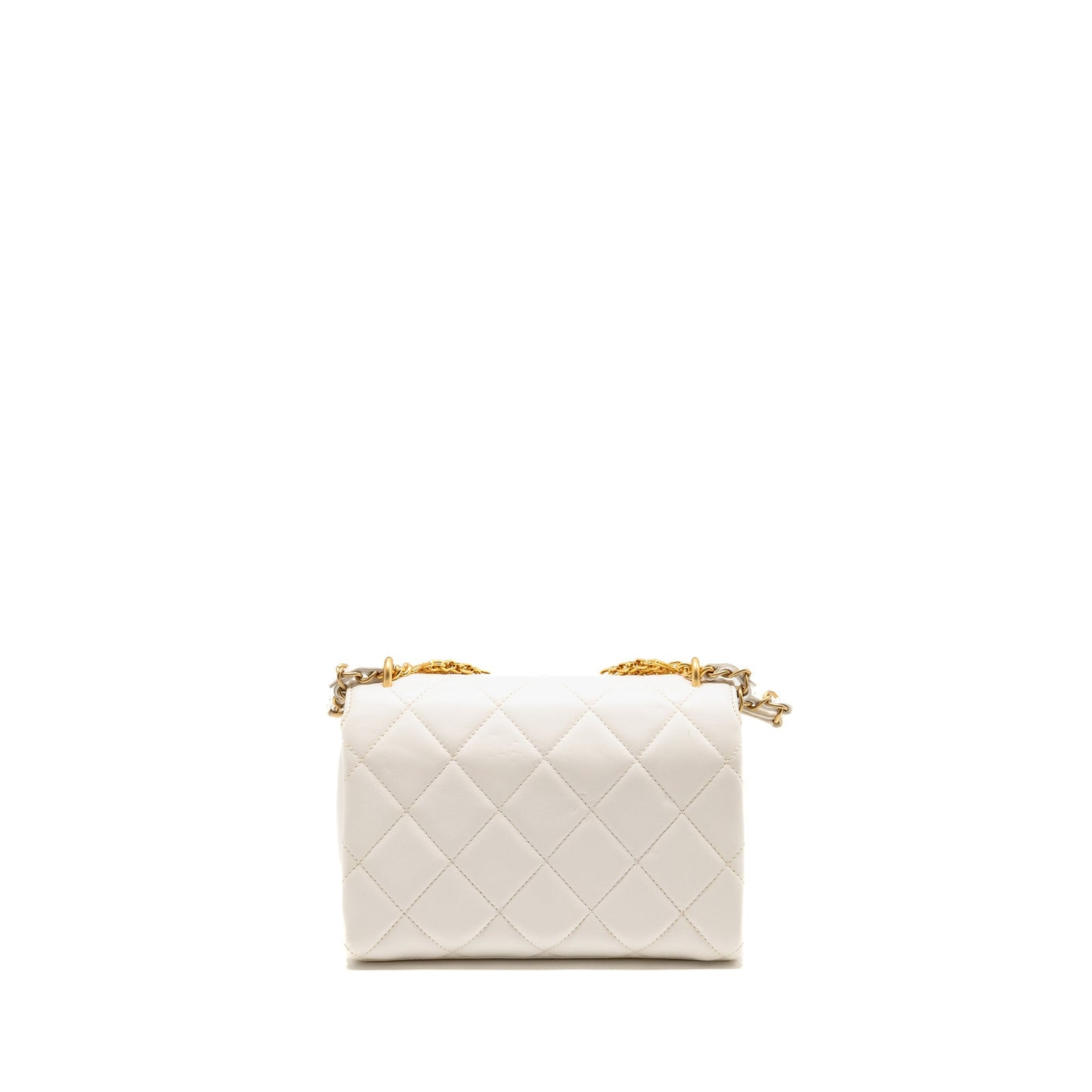 Chanel Quilted Flap Bag with Letter Chain Lambskin White GHW (Microchip)