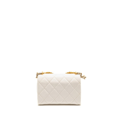 Chanel Quilted Flap Bag with Letter Chain Lambskin White GHW (Microchip)