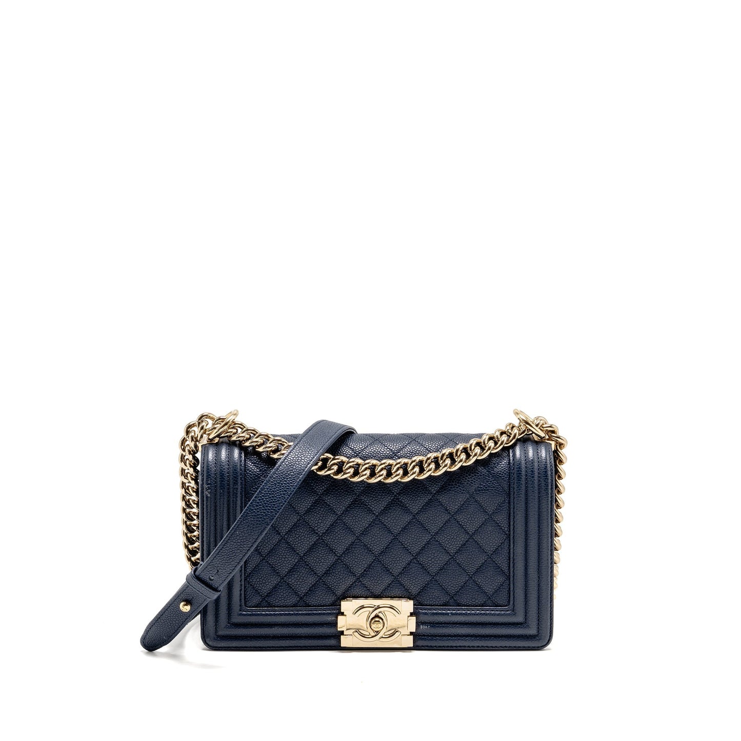 Chanel Medium Boy Bag Caviar Navy LGHW