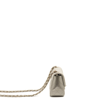 Chanel 22C Mini Square Flap Bag Lambskin Light Grey LGHW (Microchip)
