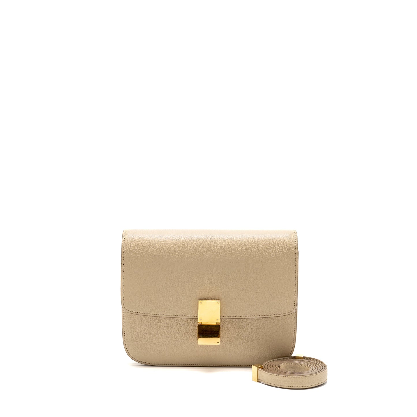 Celine Medium Classic Box Purse Goatskin Beige