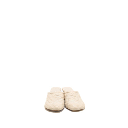 Burberry Size 37 Embroidered Quilted Slip-On Mules Leather Light Beige