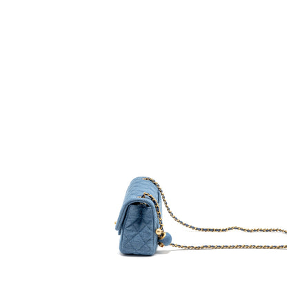 Chanel Pearl Crush Mini Rectangular Flap Bag Denim Blue GHW (Microchip)
