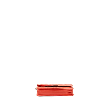 Chanel Boy Wallet On Chain Lambskin Red Ruthenium Silver Hardware