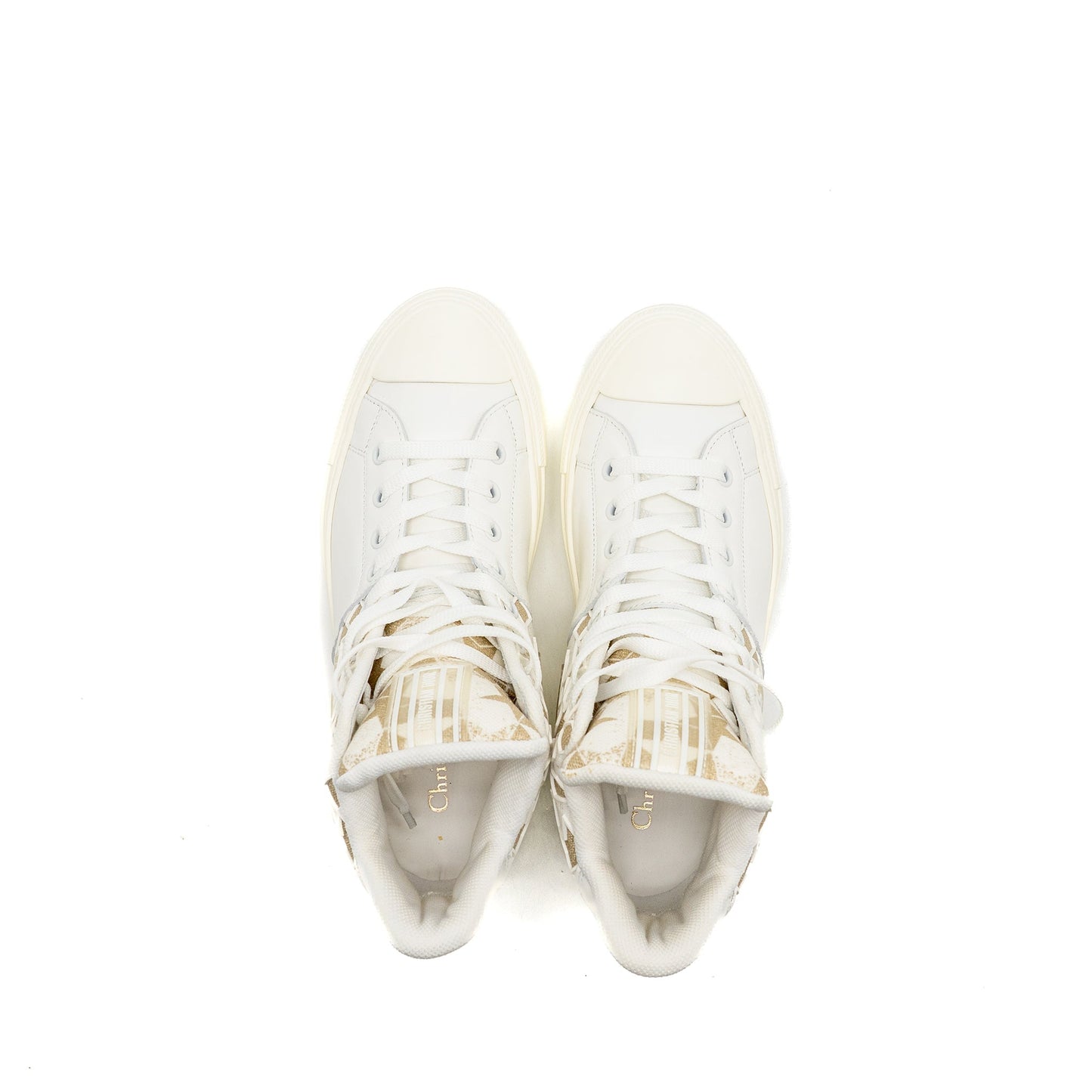 Dior Size 37 WalkâNâDior Hightop Star Sneaker Leather Gold/White