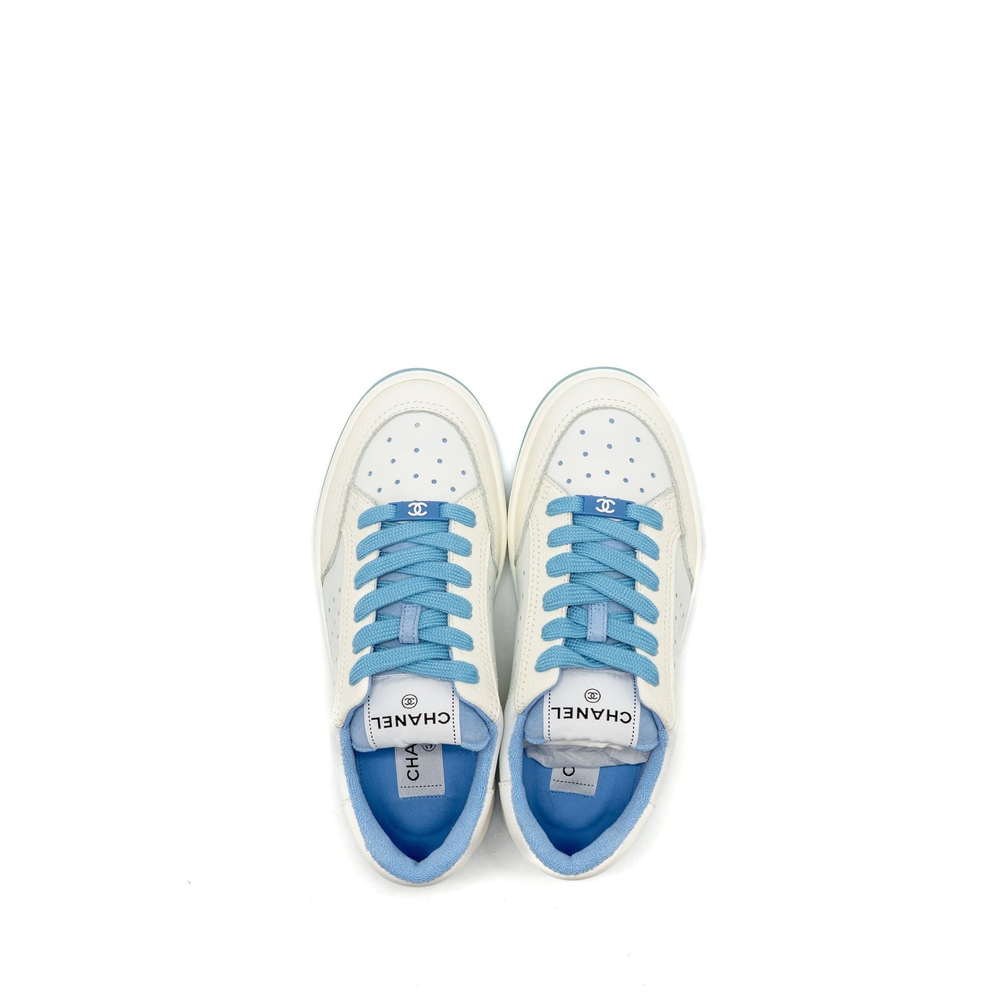 Chanel Size 37 Runner Tennis Sneakers Leather Blue/White