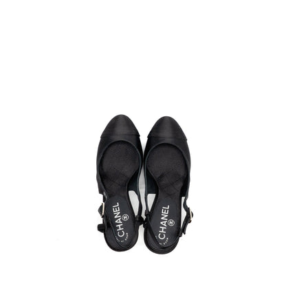 Chanel Size 38 Heels with Pearl Satin Black