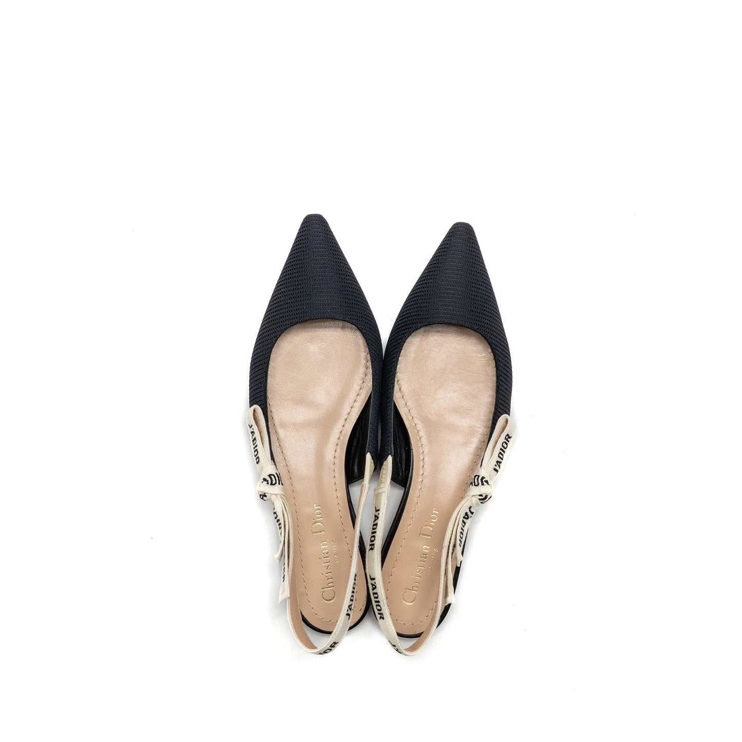 Dior Size 37 Ballerina Slingback Sandals Fabric/Leather Black