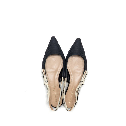 Dior Size 37 Ballerina Slingback Sandals Fabric/Leather Black