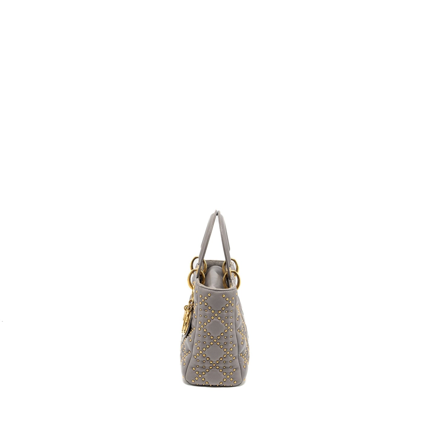 Dior Small Supple Lady Dior Studded Calfskin Grey
