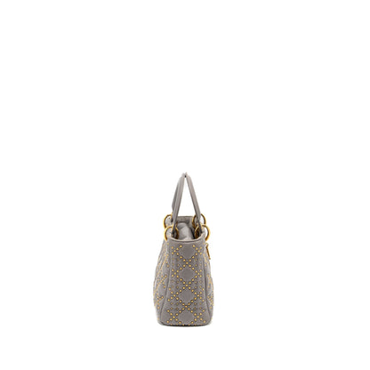 Dior Small Supple Lady Dior Studded Calfskin Grey