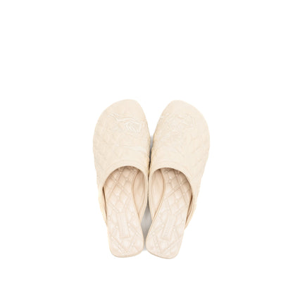 Burberry Size 37 Embroidered Quilted Slip-On Mules Leather Light Beige
