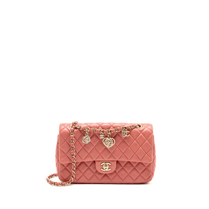 Chanel Charm chain quilted flap bag lambskin pink LGHW