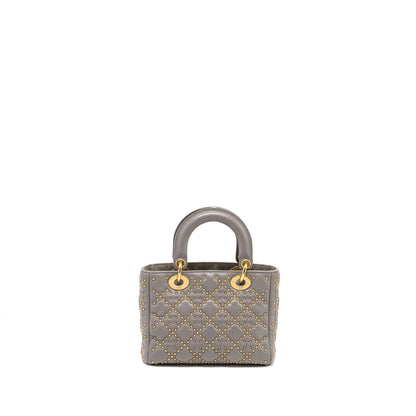 Dior Small Supple Lady Dior Studded Calfskin Grey