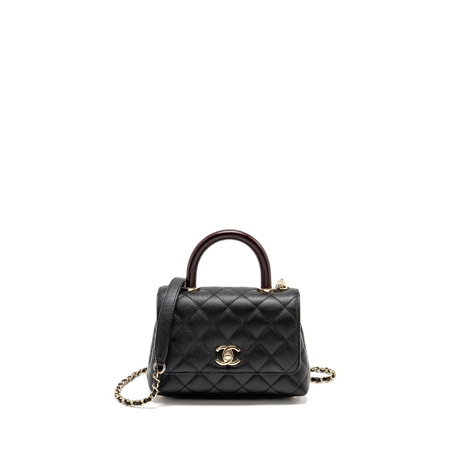 Chanel Mini Coco handle caviar black / burgundy handle LGHW (microchip)