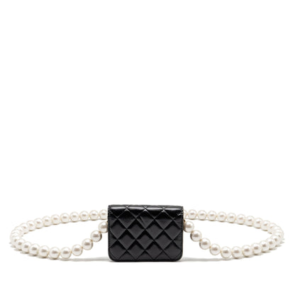 CHANEL Card Holder with Maxi Pearls Chain Lambskin Black LGHW