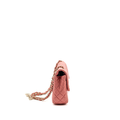 Chanel Charm chain quilted flap bag lambskin pink LGHW