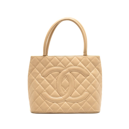 Chanel Vintage Medallion Tote Bag Caviar Beige GHW