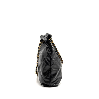 Chanel Small 22 Bag White Letter Shiny Calfskin Black GHW (Microchip)