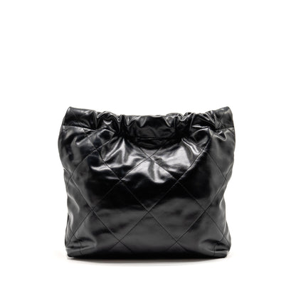 Chanel Small 22 Bag White Letter Shiny Calfskin Black GHW (Microchip)