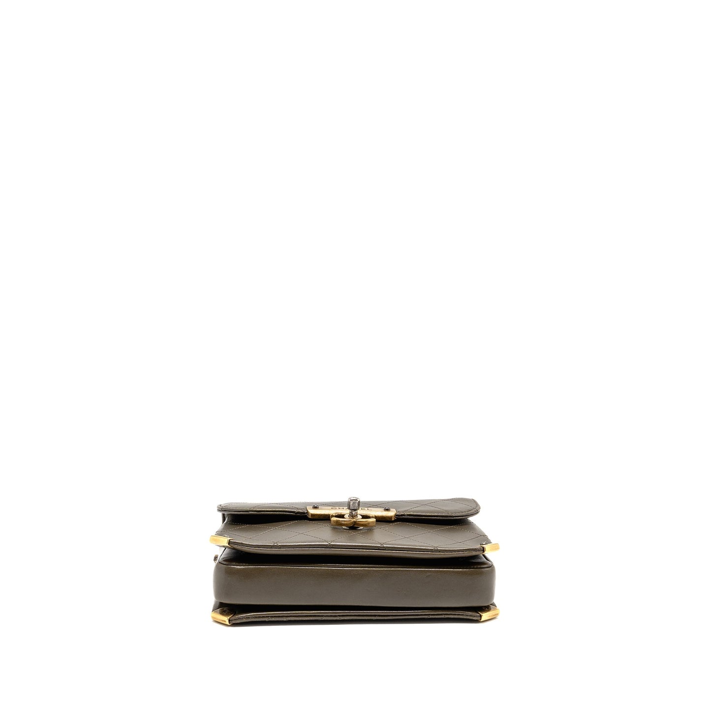 Chanel Quilted Messenger Flap Bag Lambskin Olive Green Multicolour Hardware