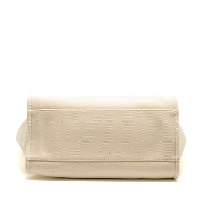 Chanel Deauville Tote Bag with Pearl Logo Fabric/Leather Creamy White/Beige LGHW