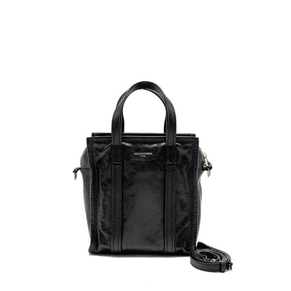 Balenciaga Bazar Mini Shopper/Tote Purse Crackled Calfskin Black
