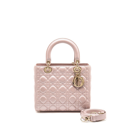 Dior Medium Lady Dior Lambskin Iridescent Pink