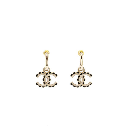 Chanel CC drop earrings black / white/ light gold tone