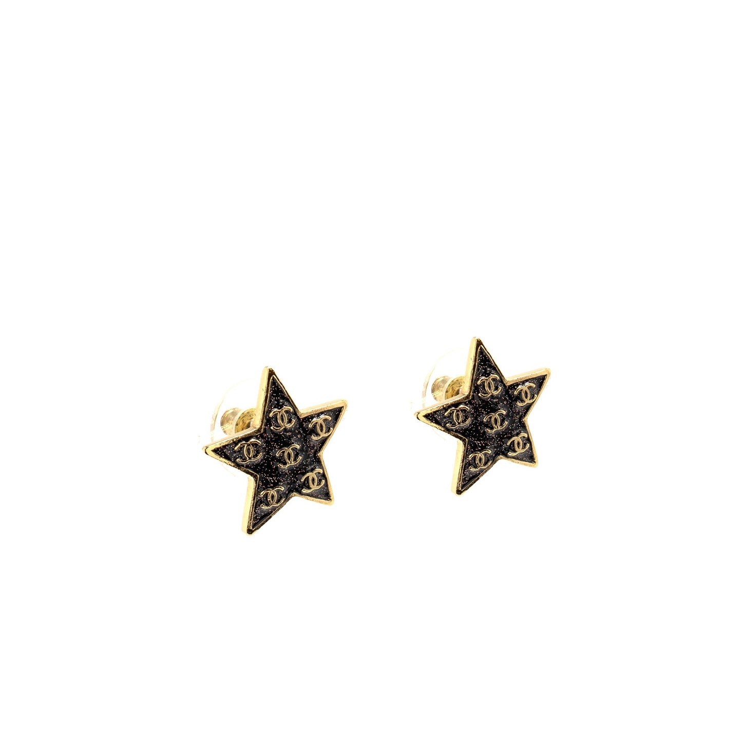 Chanel CC Star Stud Earrings Glitter Multicolour Gold Tone