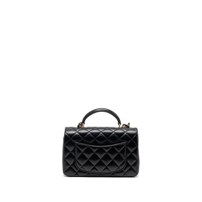 Chanel Top Handle Mini Rectangular Flap Bag Lambskin Black LGHW (microchip)