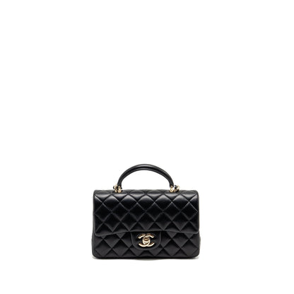 Chanel Top Handle Mini Rectangular Flap Bag Lambskin Black LGHW (microchip)