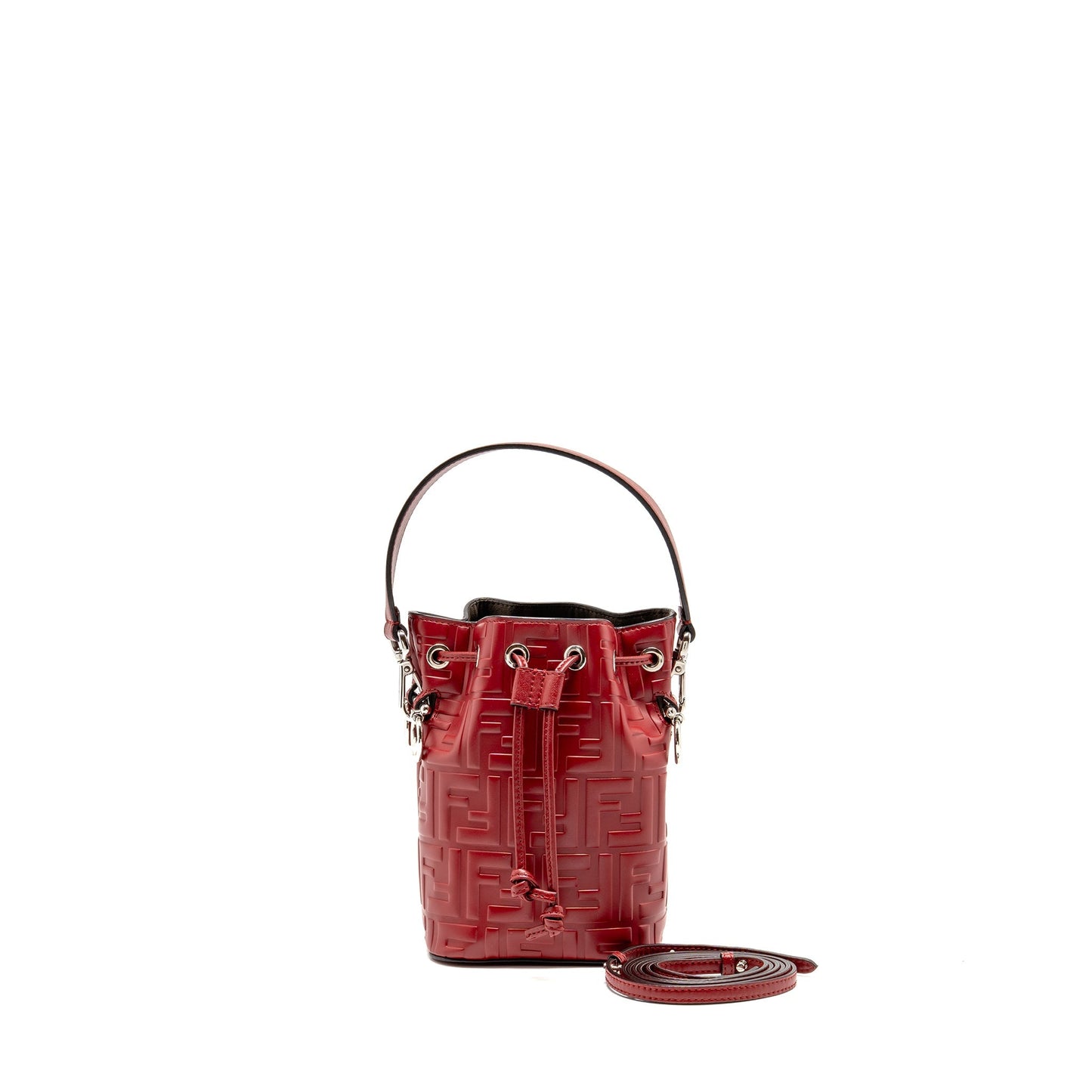 Fendi Mon Tresor Mini Bucket Purse Leather Red