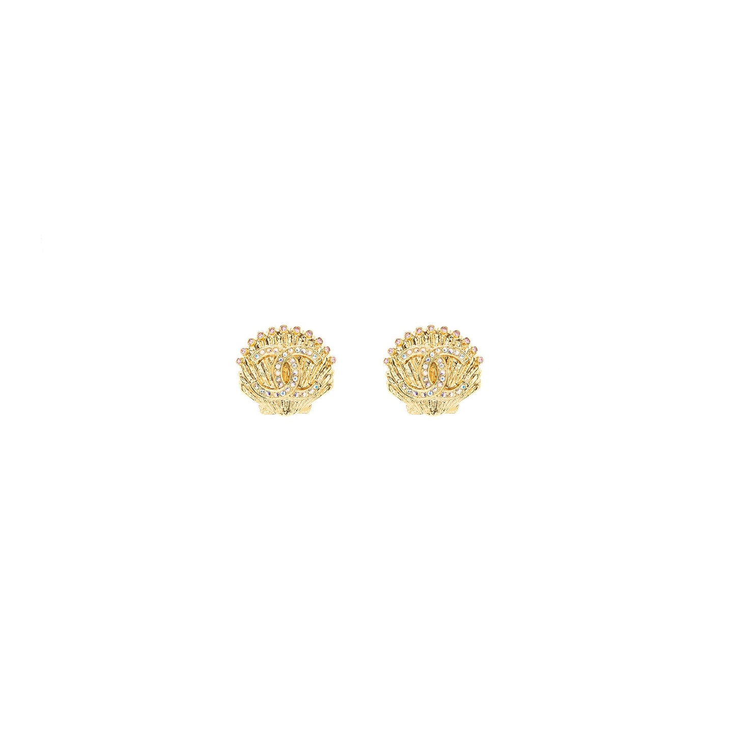 Chanel cc logo/Shell Earring Multicolour Crystal Gold Tone