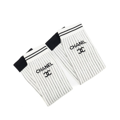 Chanel 24c CC Logo Gaiters Leg Warmers Cotton White