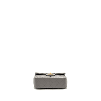 Chanel 22k Metal Top Handle Mini Rectangular Flap Bag Lambskin Grey GHW (microchip)